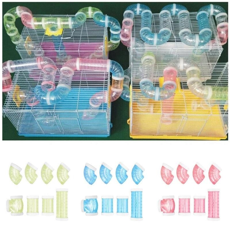 8 Piece Transparent Curved Pipe Pet Hamster Tube Set.