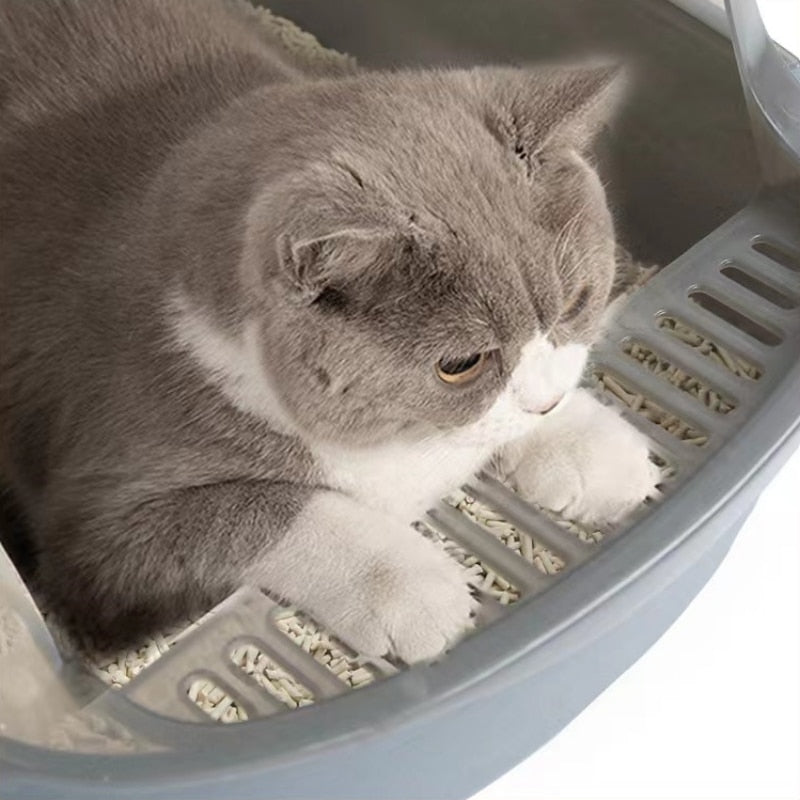 Open Cat Litter Box With a Splash Proof Guard.